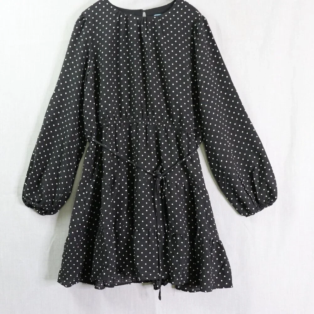 Draper James Polka Dot Ruffle Dress Women’s XXL Black White Long Sleeve Tiered - Picture 3 of 16